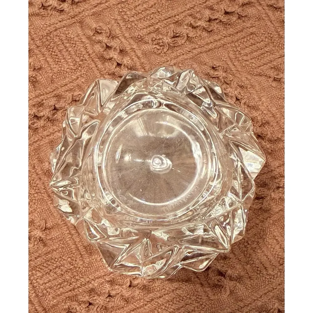 Tiffany & Co Rock Cut Crystal Votive Candle Holder Germany 3” Clear Glass